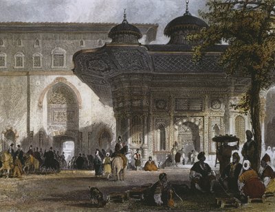 Porta imperiale del Palazzo Topkapi e fontana del Sultano Ahmed III, Istanbul, 1839 da Thomas Allom